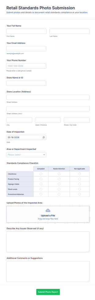 Retail Standards Photo Submission Form Template