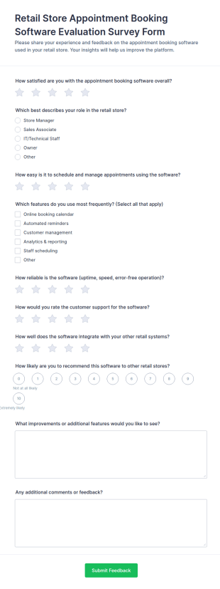 Retail Store Appointment Booking Software Evaluation Survey Form Template