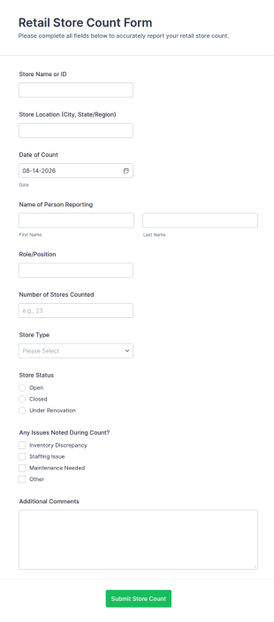 Retail Store Count Form Template