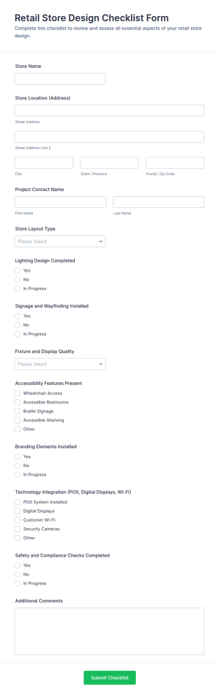 Retail Store Design Checklist Form Template