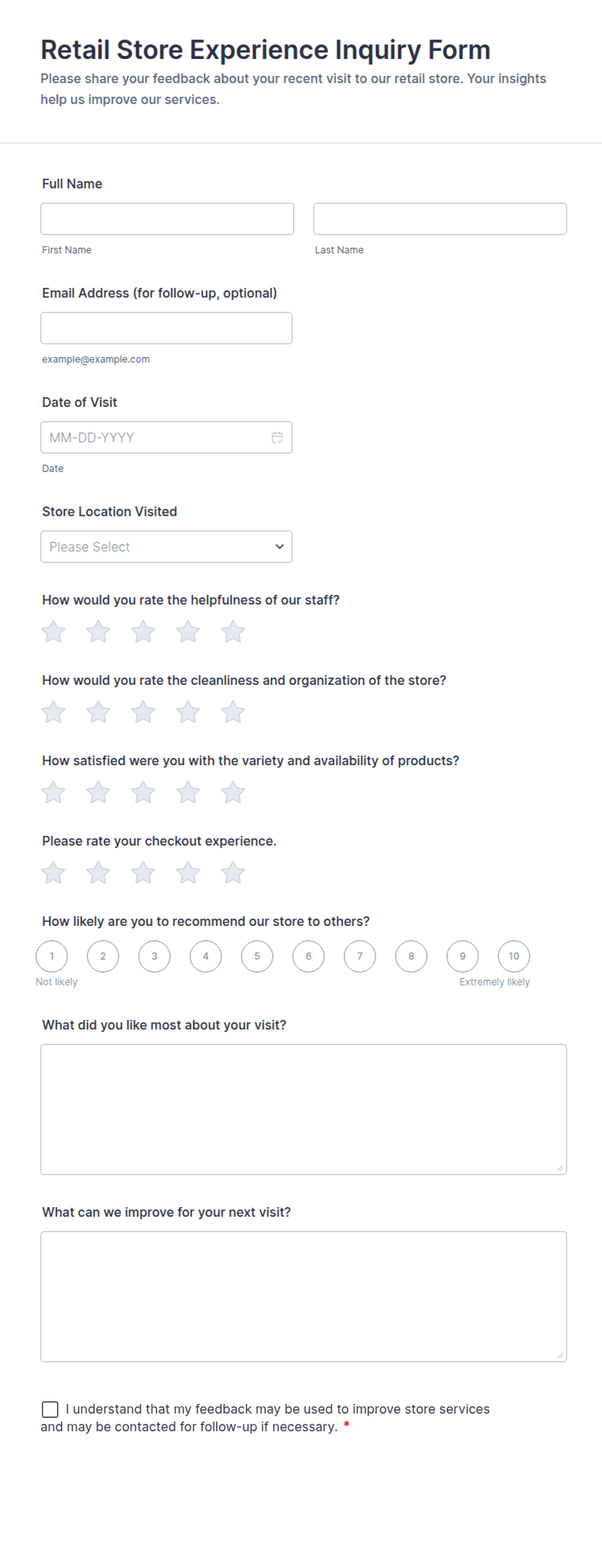 Retail Store Experience Inquiry Form Template | Jotform