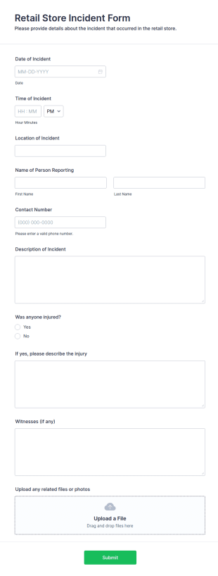 Retail Store Incident Form Template