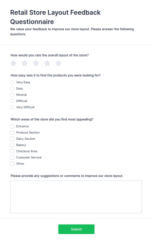 Retail Store Layout Feedback Questionnaire Form Template