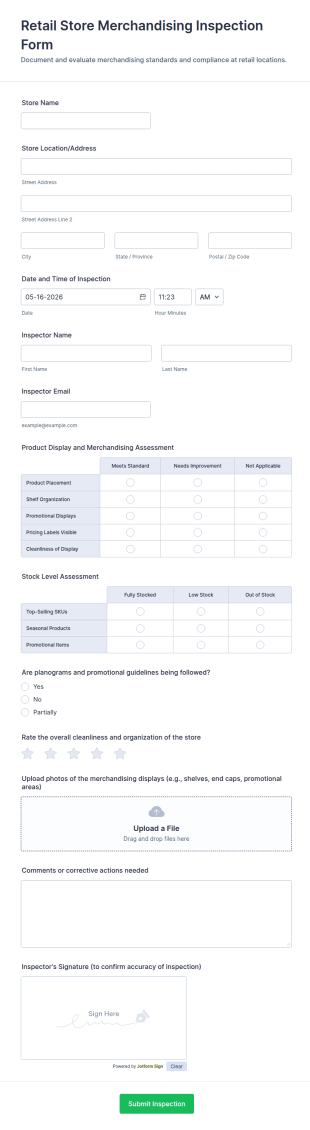 Retail Store Merchandising Inspection Form Template