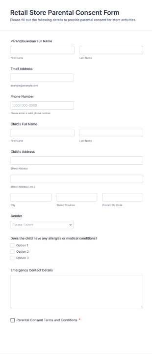 Retail Store Parental Consent Form Template