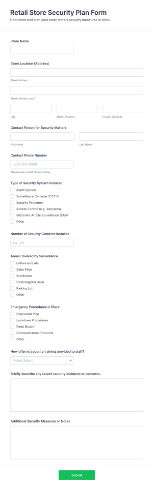 Retail Store Security Plan Form Template