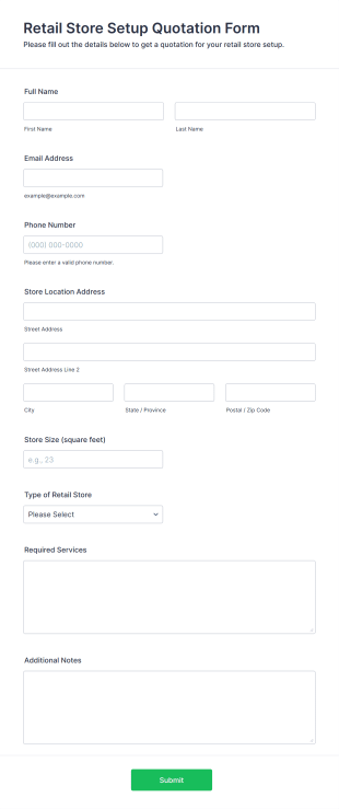 Retail Store Setup Quotation Form Form Template