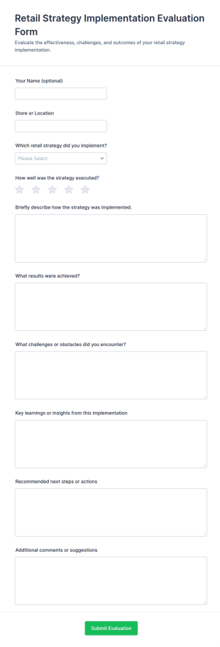 Retail Strategy Implementation Evaluation Form Template