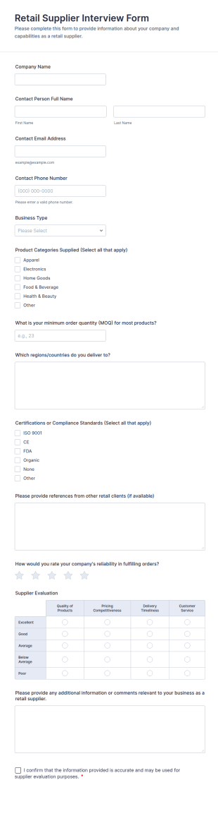 Retail Supplier Interview Form Template