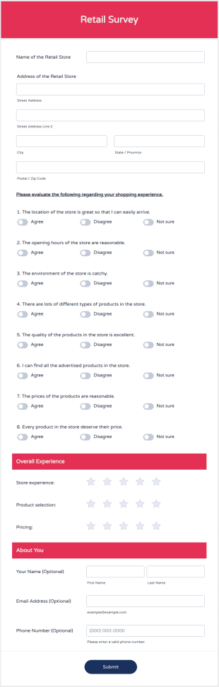 Retail Survey Form Template