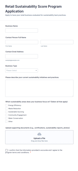 Retail Sustainability Score Program Application Form Template