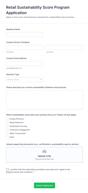 Retail Sustainability Score Program Application Form Template