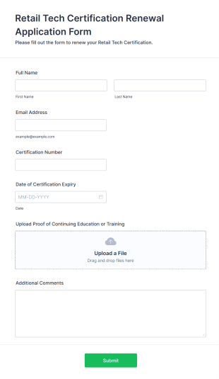 Retail Tech Certification Renewal Application Form Template