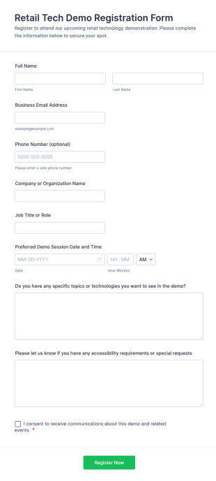Retail Tech Demo Registration Form Template