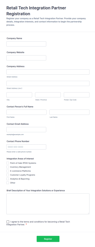 Retail Tech Integration Partner Registration Form Template