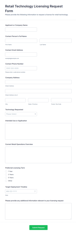 Retail Technology Licensing Request Form Template