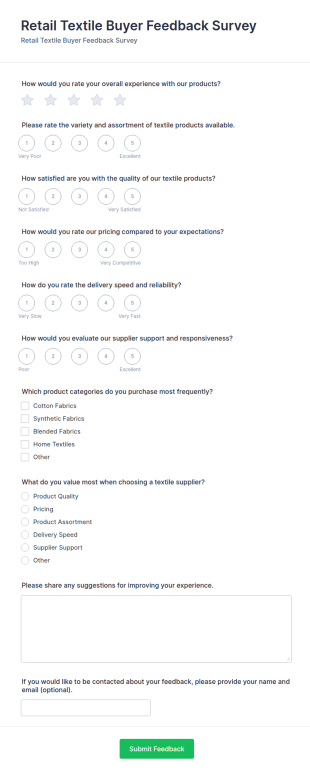 Retail Textile Buyer Feedback Survey Form Template