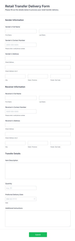 Retail Transfer Delivery Form Template