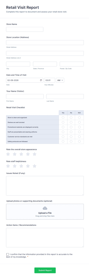 Retail Visit Report Form Template