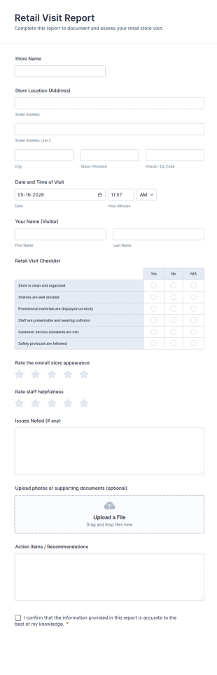 Retail Visit Report Form Template