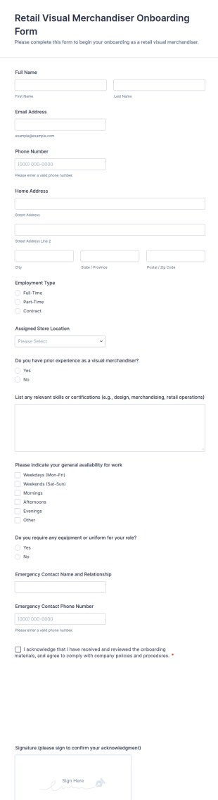 Retail Visual Merchandiser Onboarding Form Template