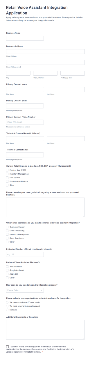 Retail Voice Assistant Integration Application Form Template