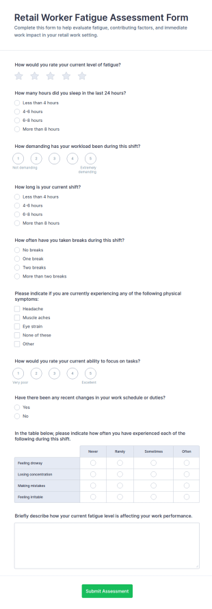 Retail Worker Fatigue Assessment Form Template