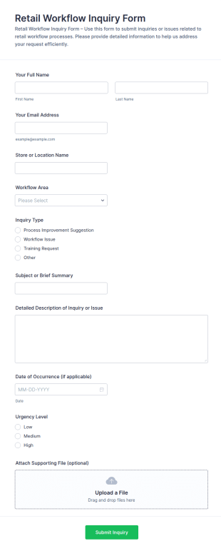 Retail Workflow Inquiry Form Template