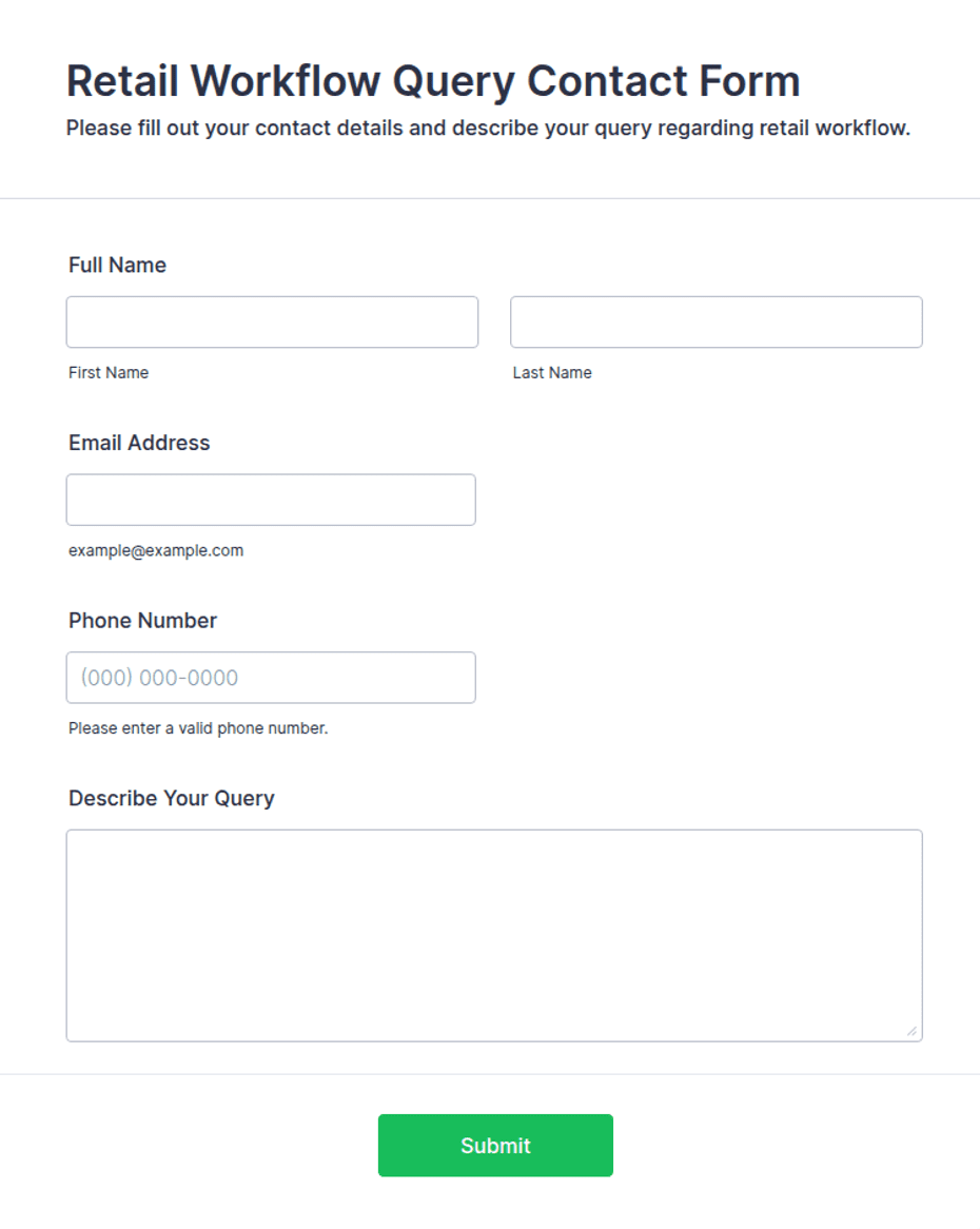Banner Query Form Retail Workflow Query Contact Form Template | Jotform
