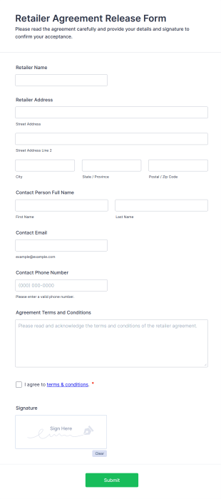 Retailer Agreement Release Form Template