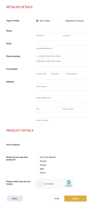 Retailer Application Form Template