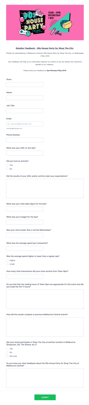 Retailer Feedback Form Template