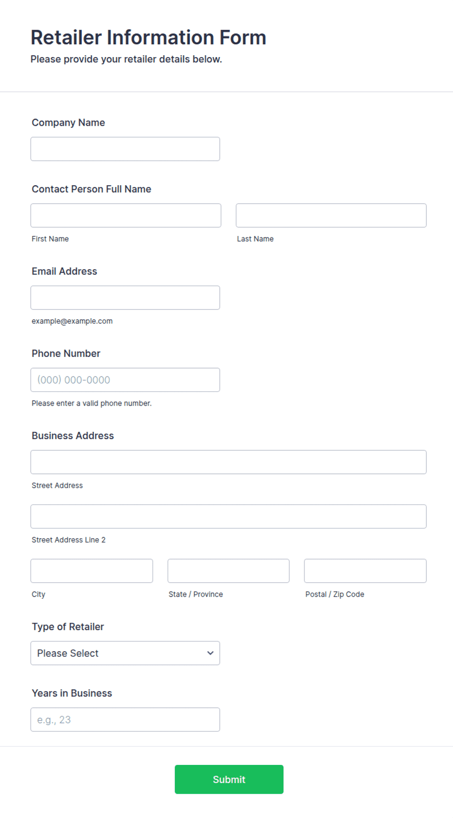 Retailability Form Retailer Information Form Template | Jotform