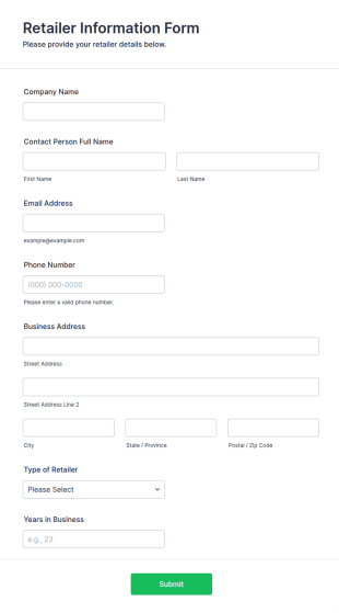 Retailer Information Form Template