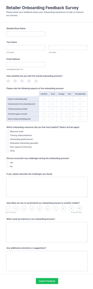 Retailer Onboarding Feedback Survey Form Template
