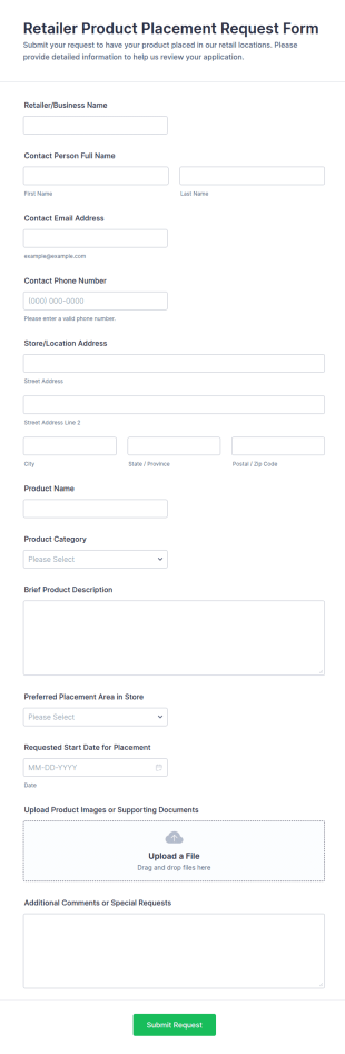 Retailer Product Placement Request Form Template