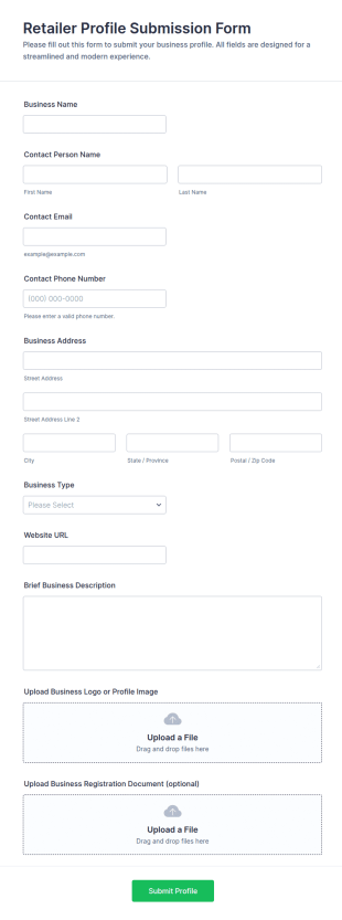 Retailer Profile Submission Form Template