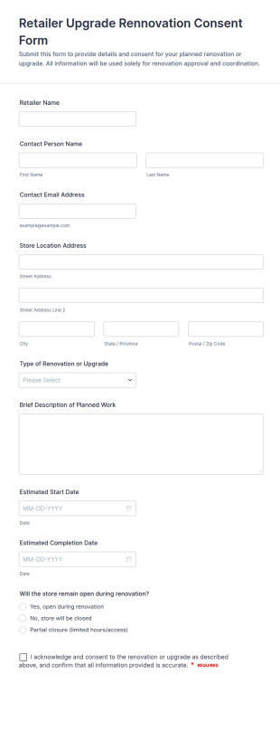 Retailer Upgrade Renovation Consent Form Template