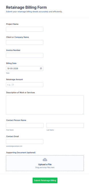 Retainage Billing Form Template