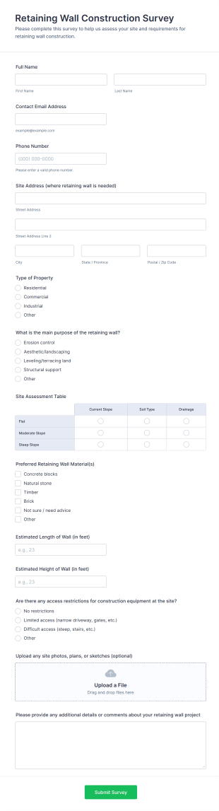 Retaining Wall Construction Survey Form Template