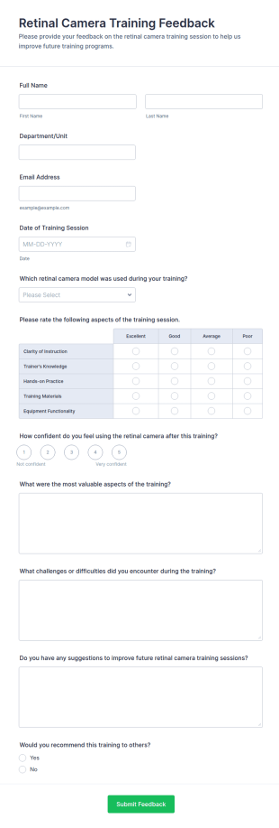 Retinal Camera Training Feedback Form Template