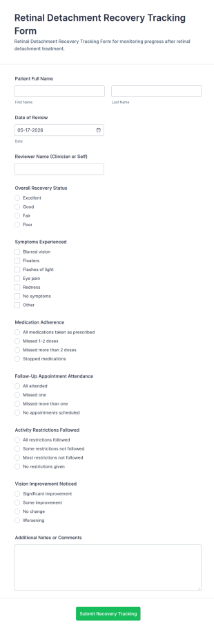 Retinal Detachment Recovery Tracking Form Template