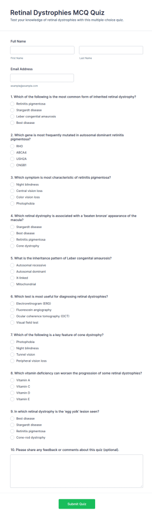 Retinal Dystrophies MCQ Quiz Form Template