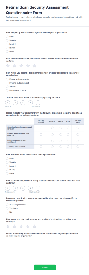Retinal Scan Security Assessment Questionnaire Form Template