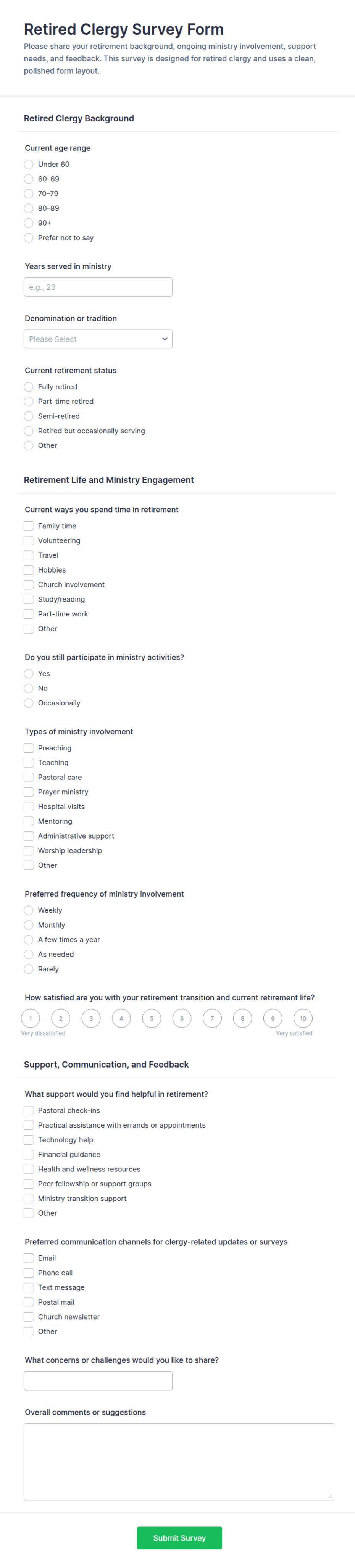 Retired Clergy Survey Form Template | Jotform