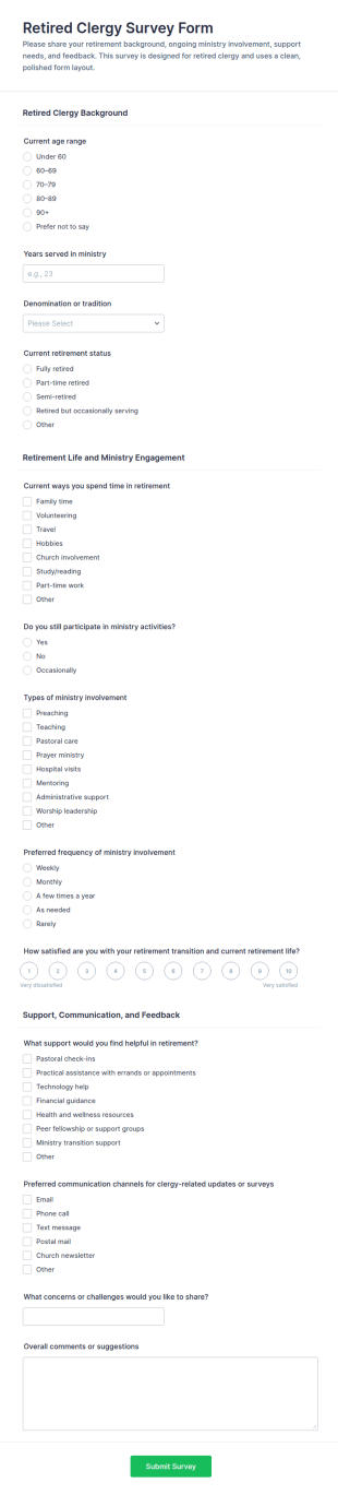 Retired Clergy Survey Form Template