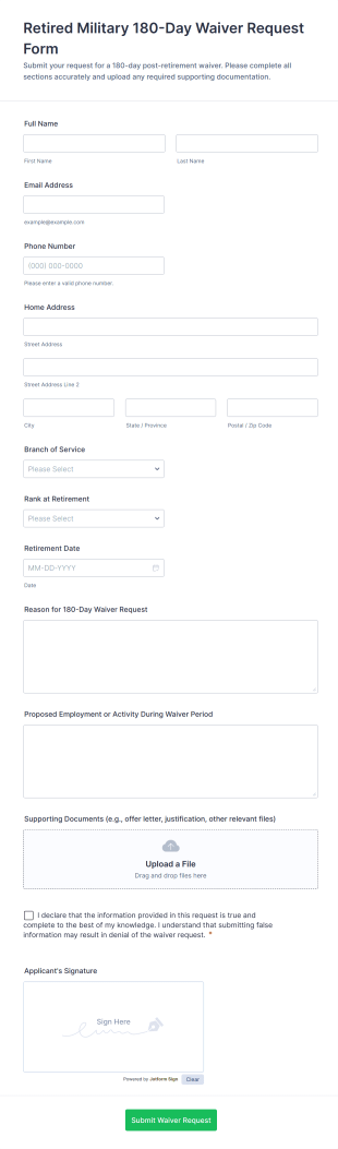 Retired Military 180 Day Waiver Request Form Template