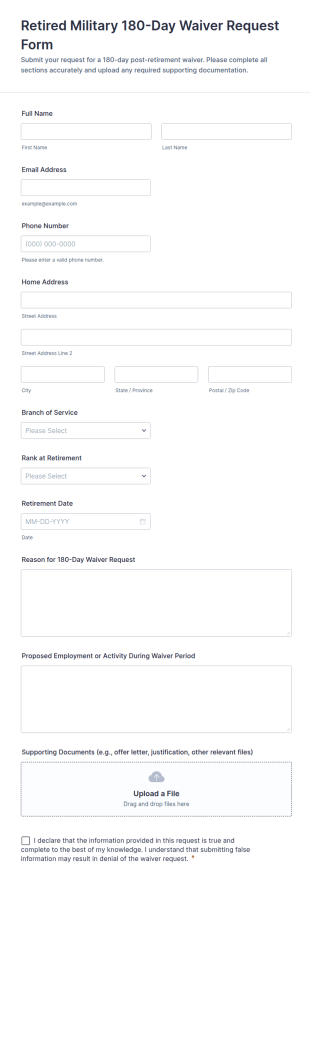 Retired Military 180 Day Waiver Request Form Template