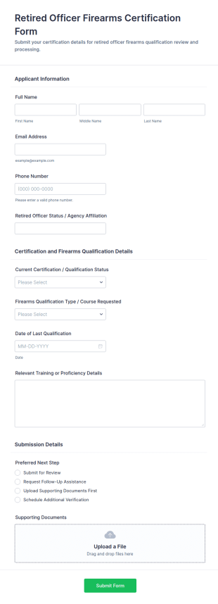 Retired Officer Firearms Certification Form Template