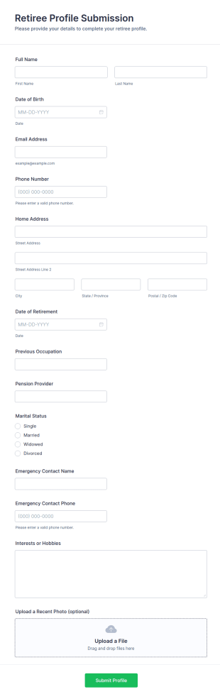 Retiree Profile Submission Form Template